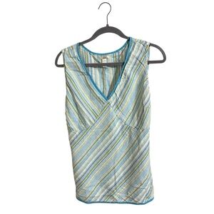 Old Navy Y2K Blue Yellow‎ Striped Tank Top Linen Blend XL